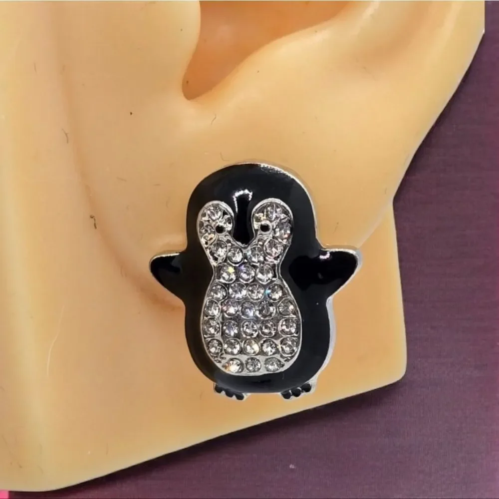 Penguin Rhinestone Earrings Sparkly Pierced Ear Post Women's Jewelry Arctic Fun